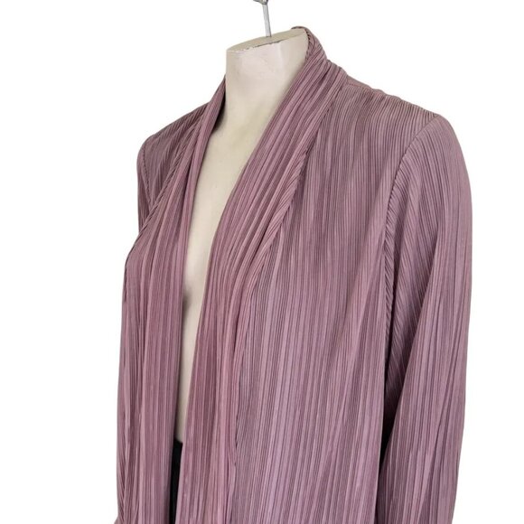 CHICO'S Easywear Accordion Pleated Bubble Hem Open Front Jacket  Mauve Pink SZ M - Picture 3 of 10